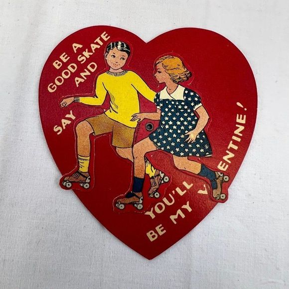 Other - Vtg 1930s 1937 Valentine's Day Holiday Skating Heart Mechanical Card